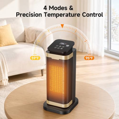 Indoor Space Heater 1500W PTC Ceramic with Thermostat & Remote Control
