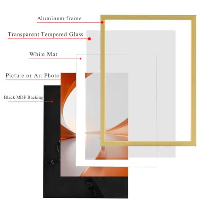 5x7 Metal Picture Frame with Glass and Dual Mats - Gold Finish