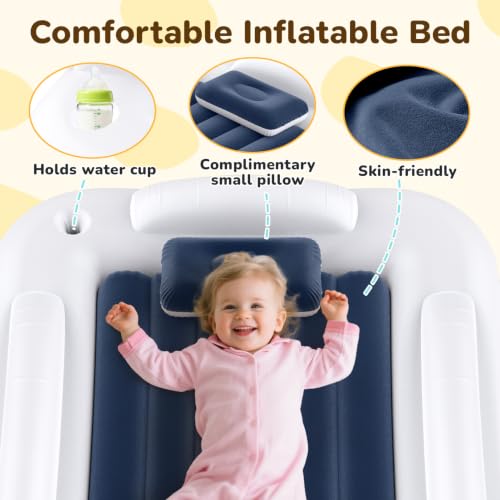 Inflatable Toddler Travel Bed 53 Inch Portable Air Mattress with Safety Rails
