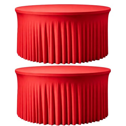 Red Round Tablecloth 72 Inch - 2 Pack Washable & Wrinkle Resistant for Holiday & Event Decor