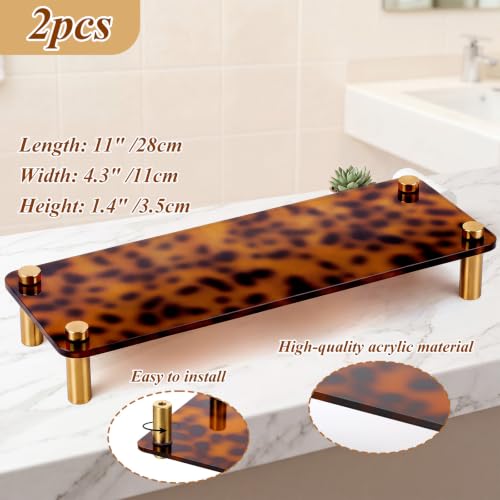 Tortoise Shell Bathroom Vanity Tray Set - Rectangle, Gold Stand, 2 Pack