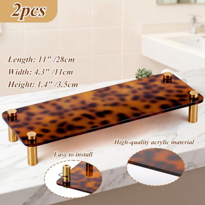 Tortoise Shell Bathroom Vanity Tray Set - Rectangle, Gold Stand, 2 Pack