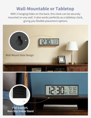 Digital Alarm Clock Battery Operated 8.5-Inch Wireless Wall Clock - Black