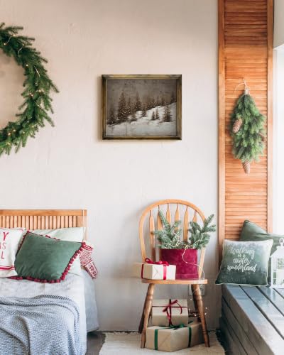 Vintage Christmas Tree Wall Art Canvas Print - Farmhouse Forest Scene, 10x8 Inch, Unframed - Christmas Pine Forest Variation