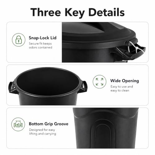 Round 20 Gallon Heavy Duty Plastic Trash Can with Locking Lid - Black