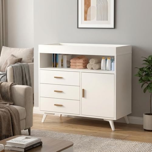 Baby Changing Table with Drawers and Open Shelf - Nursery Storage