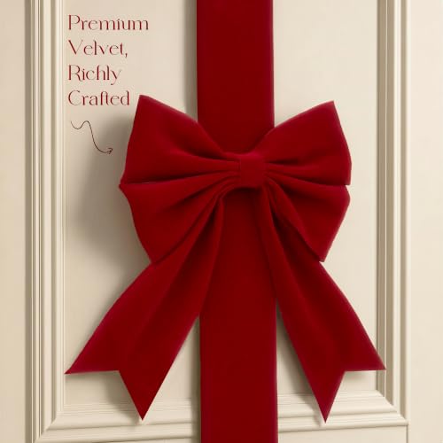 Red Velvet Christmas Cabinet Bows - Adjustable 6 Pack Holiday Decor
