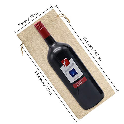 Large Burlap Wine Gift Bags 10 Pack for 1.5L Bottles, Reusable & Durable