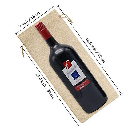 Large Burlap Wine Gift Bags 10 Pack for 1.5L Bottles, Reusable & Durable
