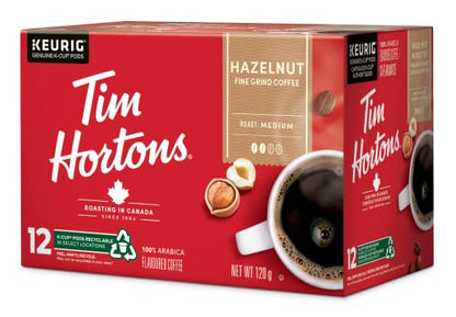 Tim Hortons Hazelnut Light Medium Roast Coffee, Keurig K-cup compatible pods, 120g, 12 pods {Imported from Canada}