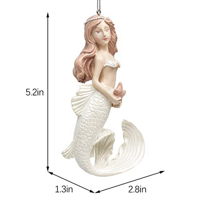 Mermaid Christmas Tree Ornament Hanging Decor Holiday Decorations - Pink Hair & White Tail