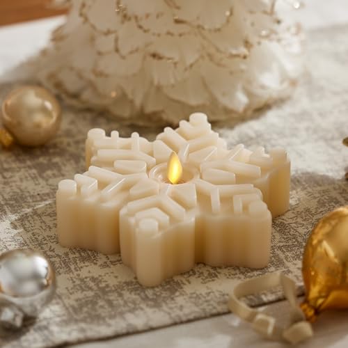 Flameless Flickering Snowflake Tealight Candle - White Swan Snowflake, 6.5"