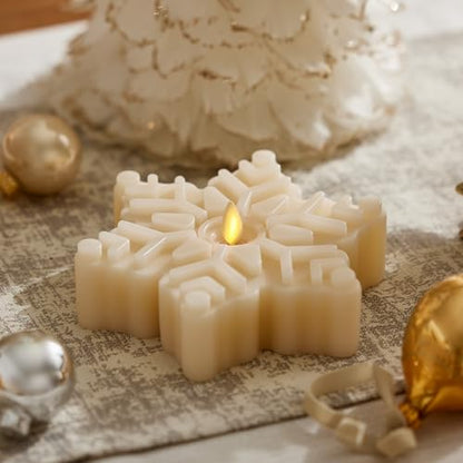 Flameless Flickering Snowflake Tealight Candle - White Swan Snowflake, 6.5"