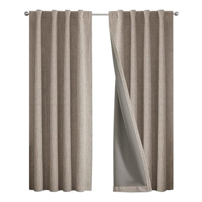 Joydeco Blackout Curtains for Bedroom - 108 Inch Long 100% Light Blocking 2 Panels Cappuccino Drapes, Thermal Insulated Room Darkening Curtains, Linen Textured for Living Room, Rod Pocket & Back Tabs