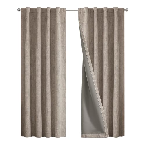 Joydeco Blackout Curtains for Bedroom - 108 Inch Long 100% Light Blocking 2 Panels Cappuccino Drapes, Thermal Insulated Room Darkening Curtains, Linen Textured for Living Room, Rod Pocket & Back Tabs