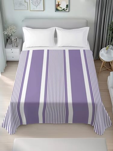 King Size Flat Sheet - Purple Stripe Microfiber Bed Sheets, Easy Care, 105x98, Versotilahome - White