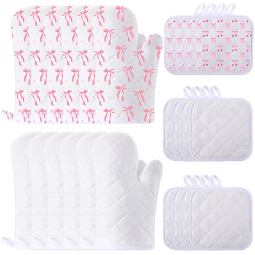 White 24 Pcs Sublimation Oven Mitts and Pot Holders Kit - Heat Resistant Kitchen Set