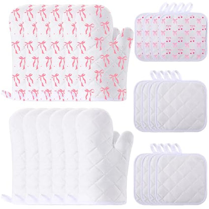 White 24 Pcs Sublimation Oven Mitts and Pot Holders Kit - Heat Resistant Kitchen Set