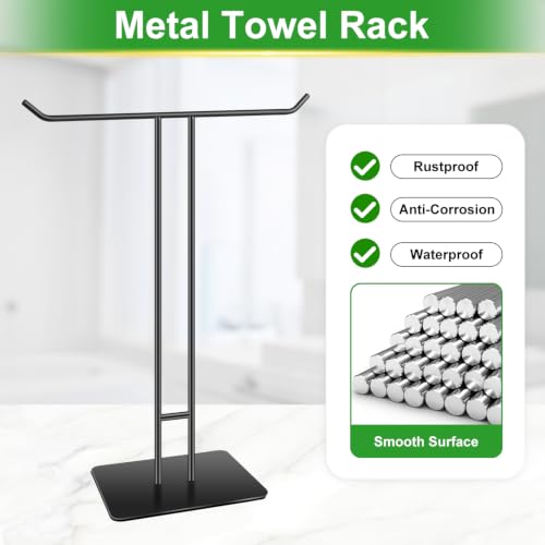 T-Shape Hand Towel Holder Stand for Bathroom Kitchen Black Stainless Steel