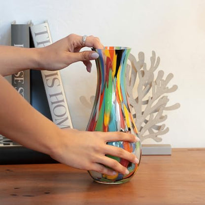 Murano Style Hand Blown Art Glass Vase Multicolor Confetti Effect - Home Decor