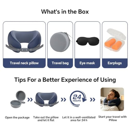 Travel Neck Pillow Memory Foam U Shape Blue - Portable Support for Flight & Car
