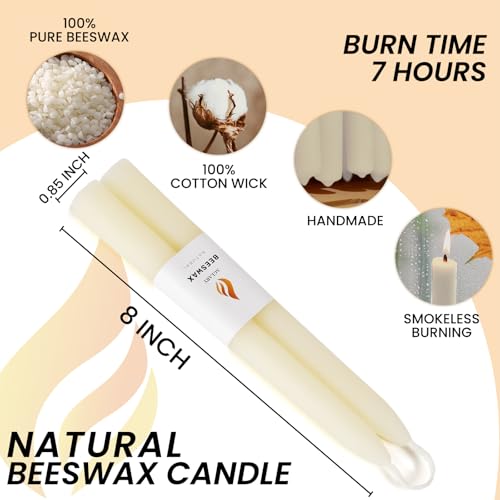 White Beeswax Taper Candles 8 Inch - 20 Pack Holiday & Home Decor