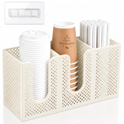 Wall Mount Cup and Lid Organizer for Coffee Station Beige