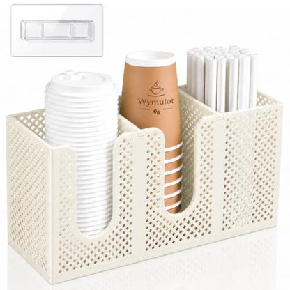 Wall Mount Cup and Lid Organizer for Coffee Station Beige