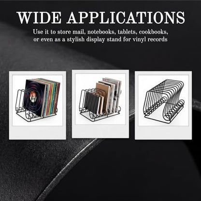Wire Magazine Holder with 9 Slots & Elevated Base - Note-Shaped Metal Record Organizer, Pack of 2, 7.02 x 10.2 x 7.3 inches