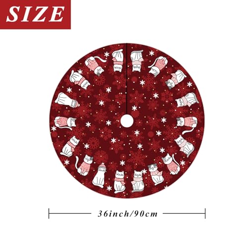 GAGEC Burgundy Christmas Tree Skirt 36 Inch for Indoor Outdoor Holiday Decor - Wine Red Cat Style