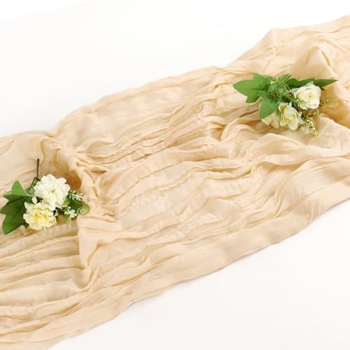 Thanksgiving Beige Cheesecloth Table Runner for Wedding & Holiday Decor - 1 Pack