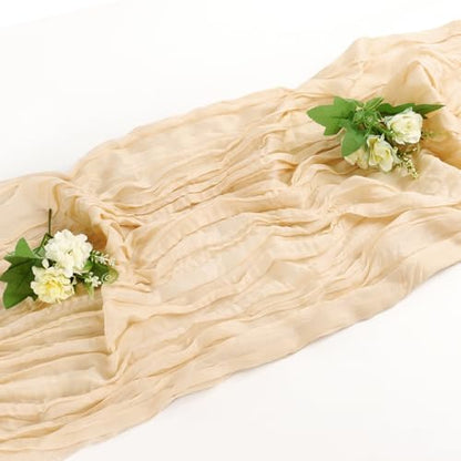 Thanksgiving Beige Cheesecloth Table Runner for Wedding & Holiday Decor - 1 Pack