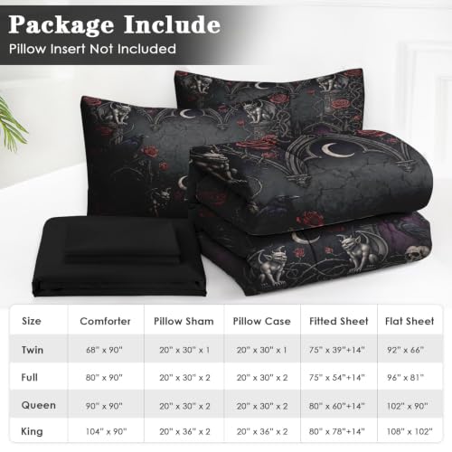 Gothic Skull Comforter Set - Queen Size Bedding with Pillows & Sheets - Variation: Gothic Gargoyle