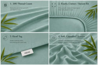 MRIDU Bamboo Viscose Bed Sheet Set - Queen, Serene Lagoon, 4-Piece