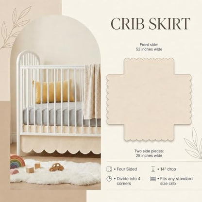 28x52 Inch Oatmeal Beige Crib Skirt with 14-Inch Drop and Scalloped Edges – Nursery Bed Skirt for Standard Cribs (Variation: Oatmeal / 28×52 in / 14 Inches)
