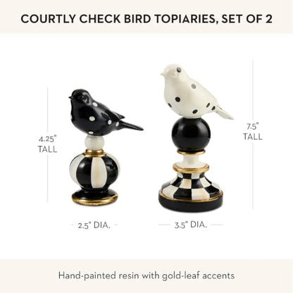 MacKenzie-Childs Resin Bird Topiary Set - Courtly Check, Black & White