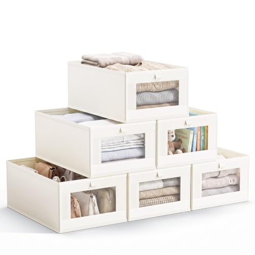 Yecaye Linen Closet Organizers with Transparent Window 6 Pack - Large Foldable Storage Bins