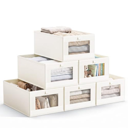 Yecaye Linen Closet Organizers with Transparent Window 6 Pack - Large Foldable Storage Bins