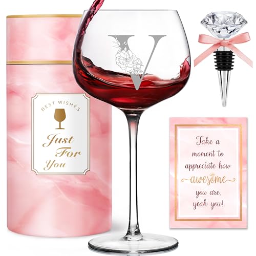 Personalized Monogrammed A-Z Wine Glass for Women - Custom Gift Vouchers, Birthday, Christmas, Her - Variation V
