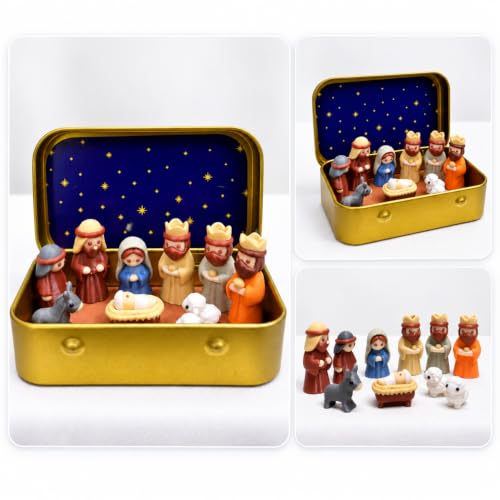Mini Nativity Scene Set in Tin Box - 5 Pieces Christmas Figures & Keepsake