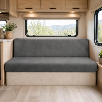 Velvet RV Couch Covers for Sofa Bed - Dark Grey, 2 Pieces, Elastic Fit
