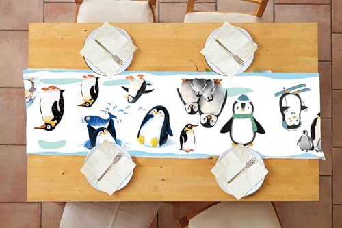 Penguin Theme Table Runner Set for Christmas Winter Parties - 2 Pcs