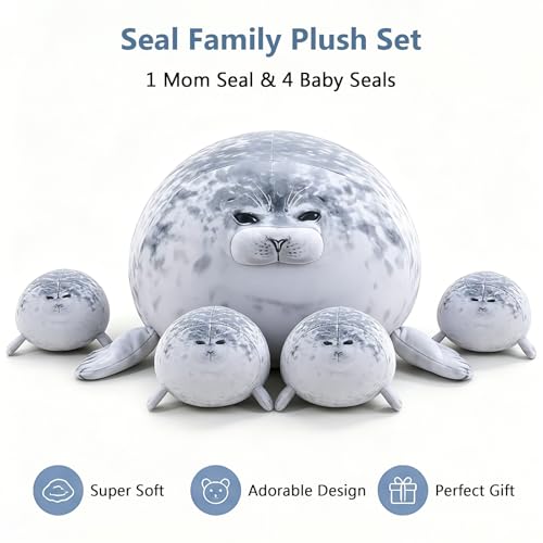 Seal Plush Toy Mommy with 4 Baby Seals - Large 19.7-inch Cuddle Plush Set - Variation: Seal Mommy With 4 Babies