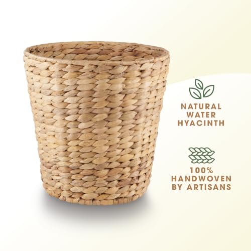 Natural Water Hyacinth 2-Pack 3 Gallon Decorative Wicker Trash Cans for Bathroom