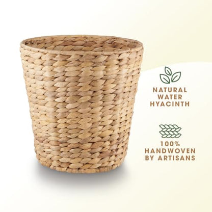 Natural Water Hyacinth 2-Pack 3 Gallon Decorative Wicker Trash Cans for Bathroom