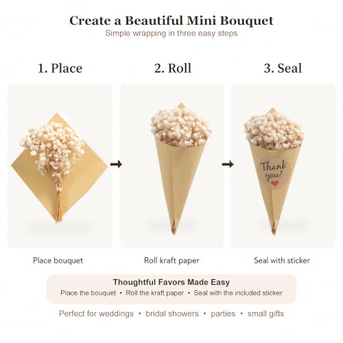 Mini Dried Baby’s Breath Flower Favors Kit with Wraps & Stickers - 12 Sets