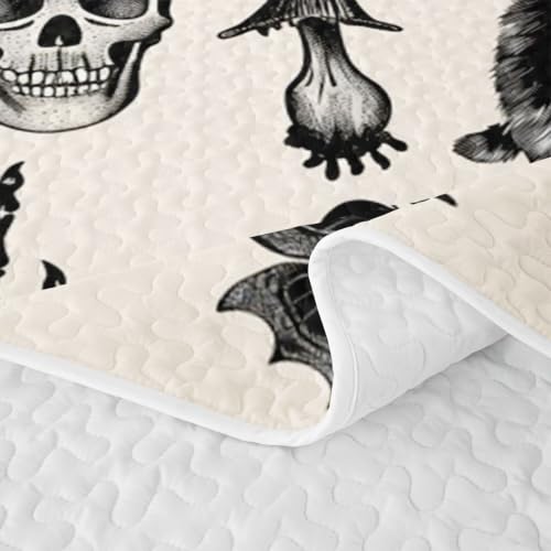 Feelyou Halloween Goth Skull Quilt Set with Black and White Variation Queen Bedding