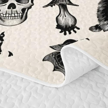 Feelyou Halloween Goth Skull Quilt Set with Black and White Variation Queen Bedding
