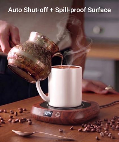 Coffee Mug Warmer Set with Temperature Control and LED Display - Walnut 15oz Ceramic Mug Gift