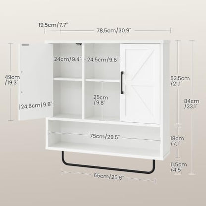 Bathroom Wall Cabinet with Doors and Towel Bar - Wall Mounted Storage Organizer